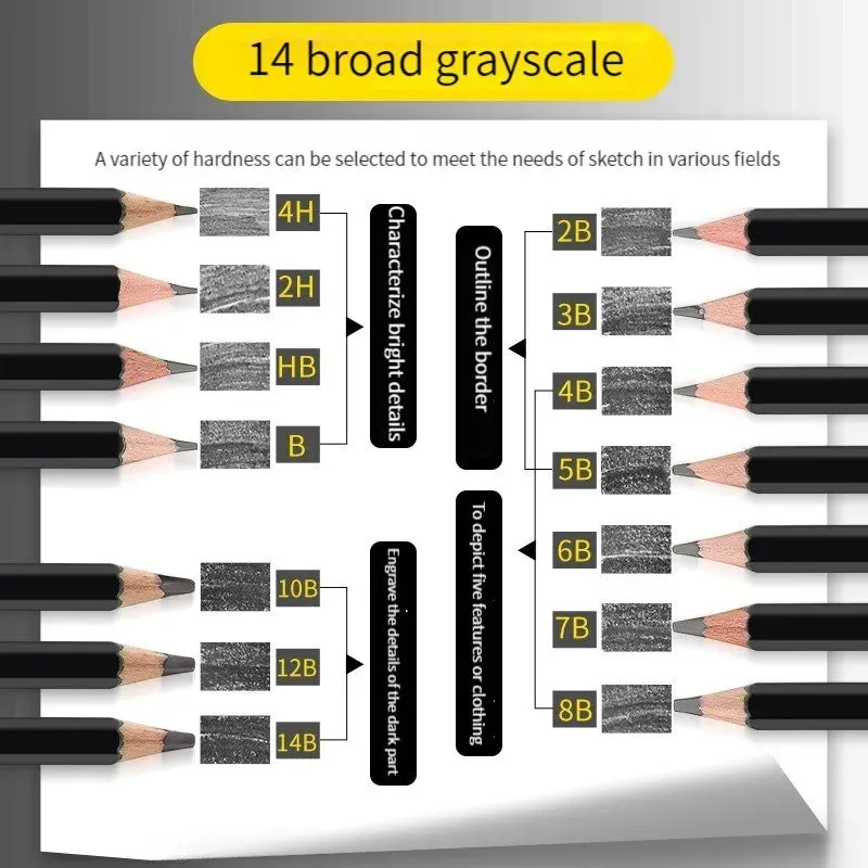 14 Piece Professional Sketch Pencil Set Graphite Art Hand Painted Pen