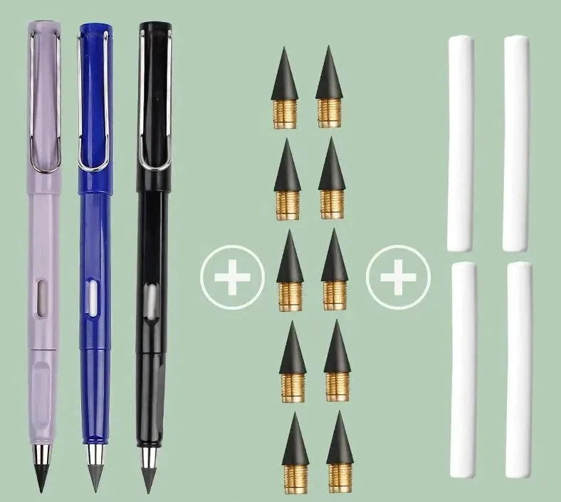 17pc Infinity Pencil Set no Sharpening no Ink Kawaii Design Art Supplies School Stationery Nib Eraser