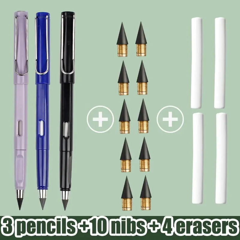 17pc Infinity Pencil Set no Sharpening no Ink Kawaii Design Art Supplies School Stationery Nib Eraser