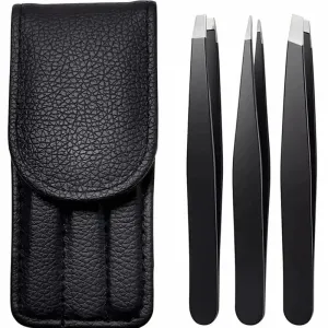 3 Piece Stainless Steel Eyebrow Tweezers Set Precision Tips