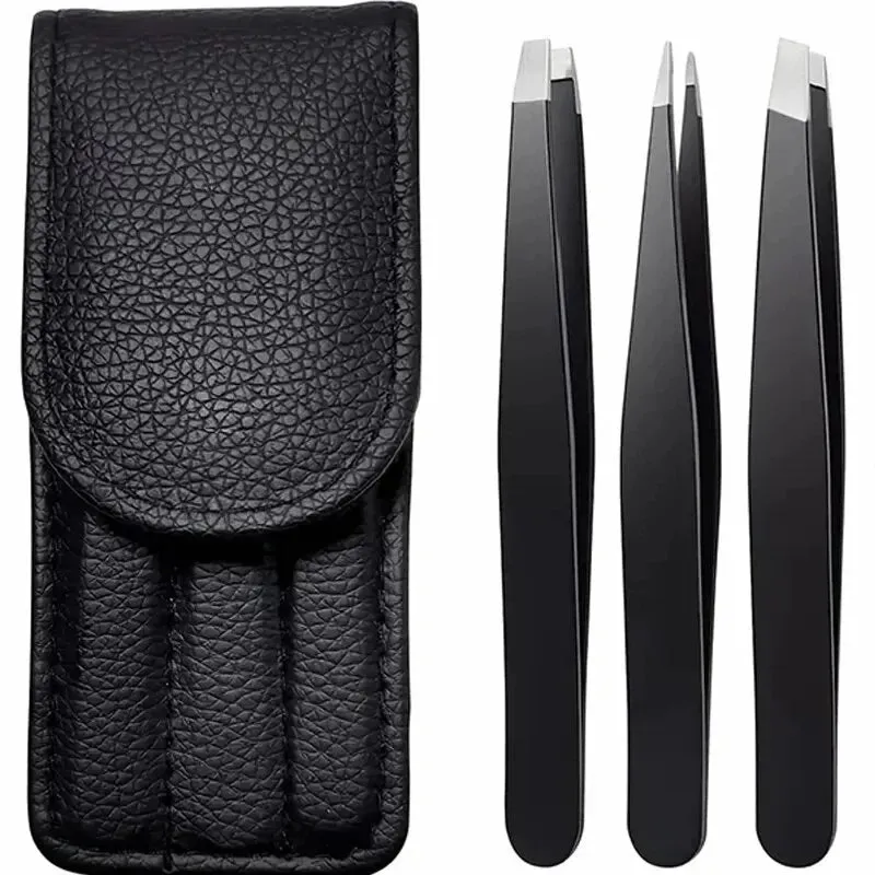 3 Piece Stainless Steel Eyebrow Tweezers Set Precision Tips