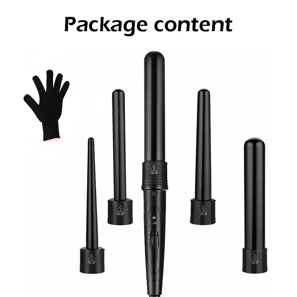 5 in 1 Hair Curler Wand Set | Ceramic Styling Curling Iron | Roller Barrel | LED   Glove