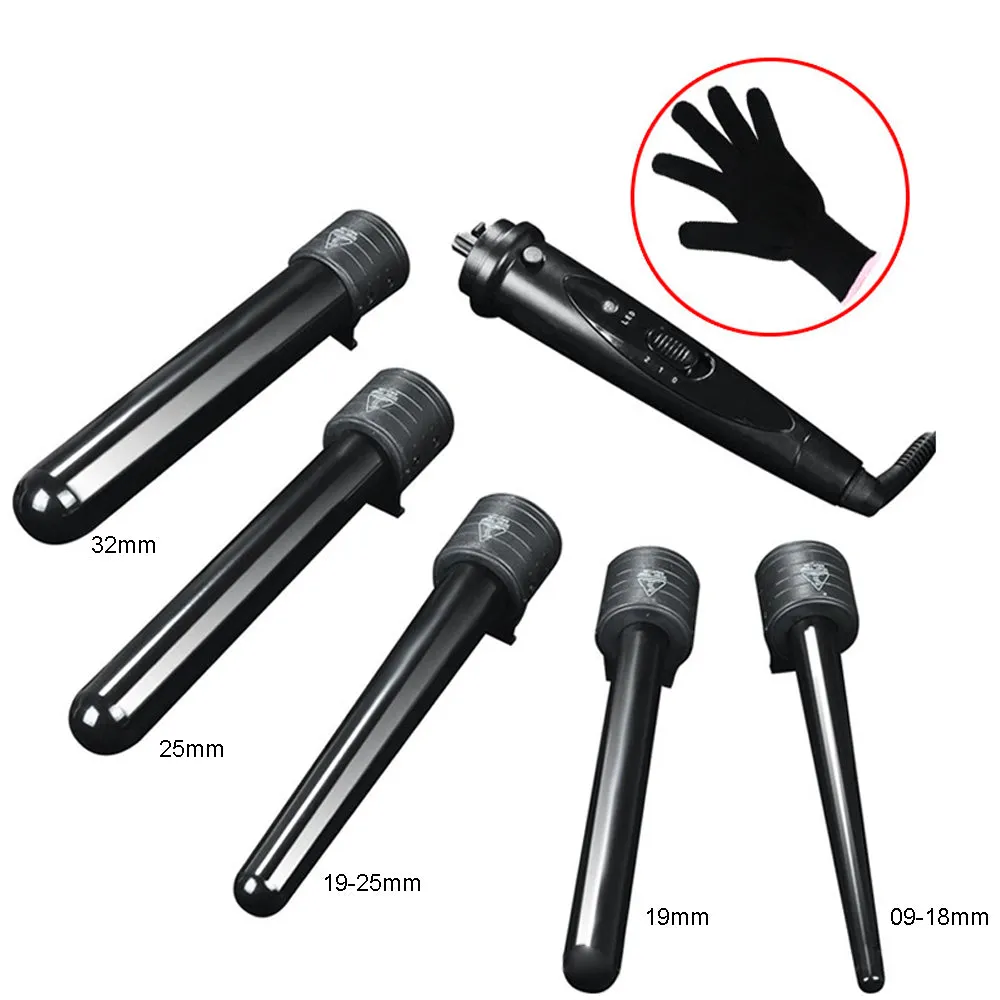5 in 1 Hair Curler Wand Set | Ceramic Styling Curling Iron | Roller Barrel | LED   Glove
