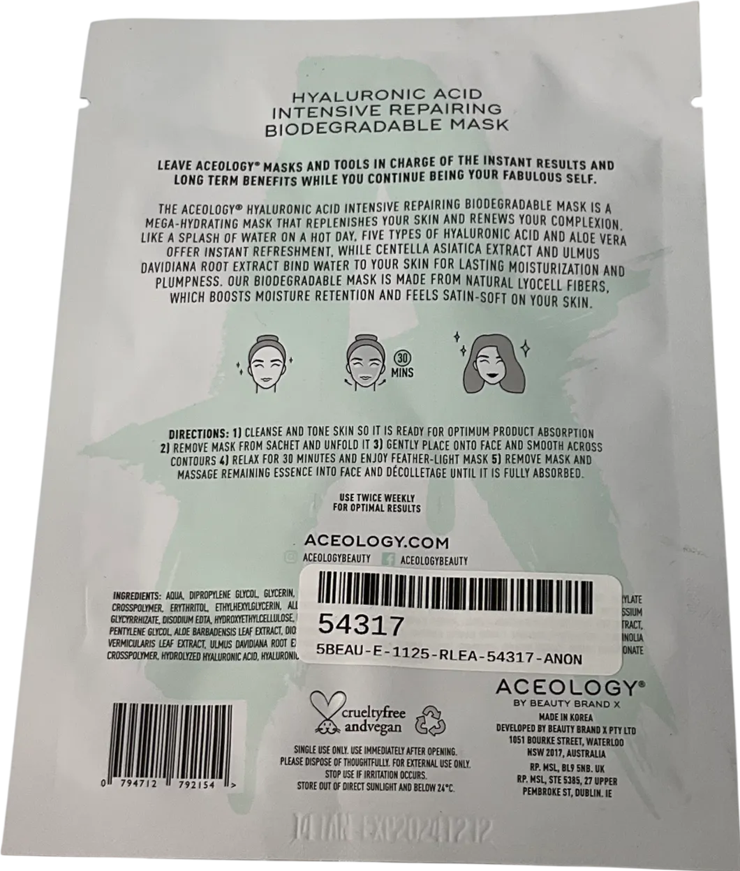 aceology Hyaluronic Acid Mask 1mask 1sheet
