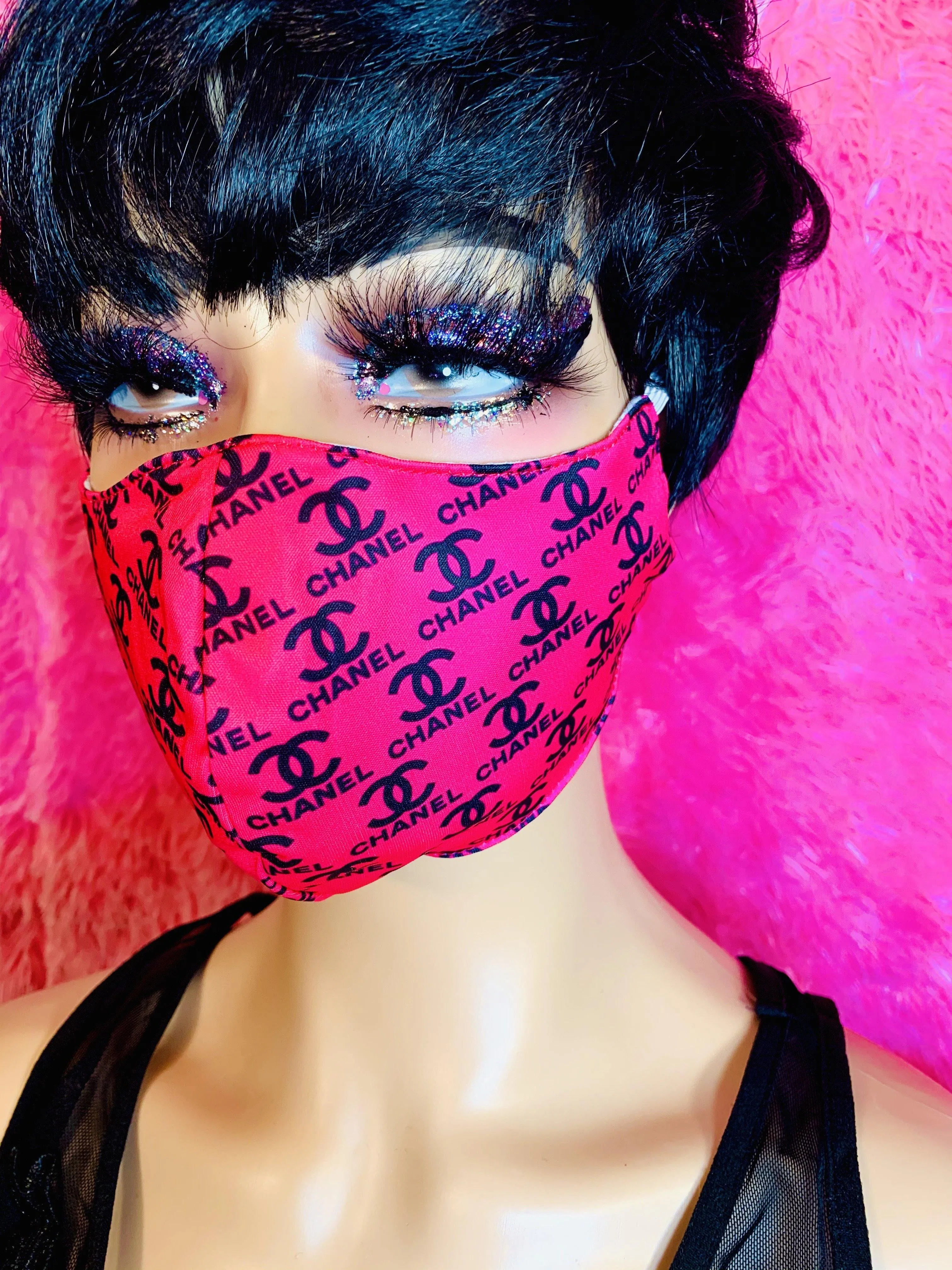 Pink Black Cc Designer Inspired Face Mask