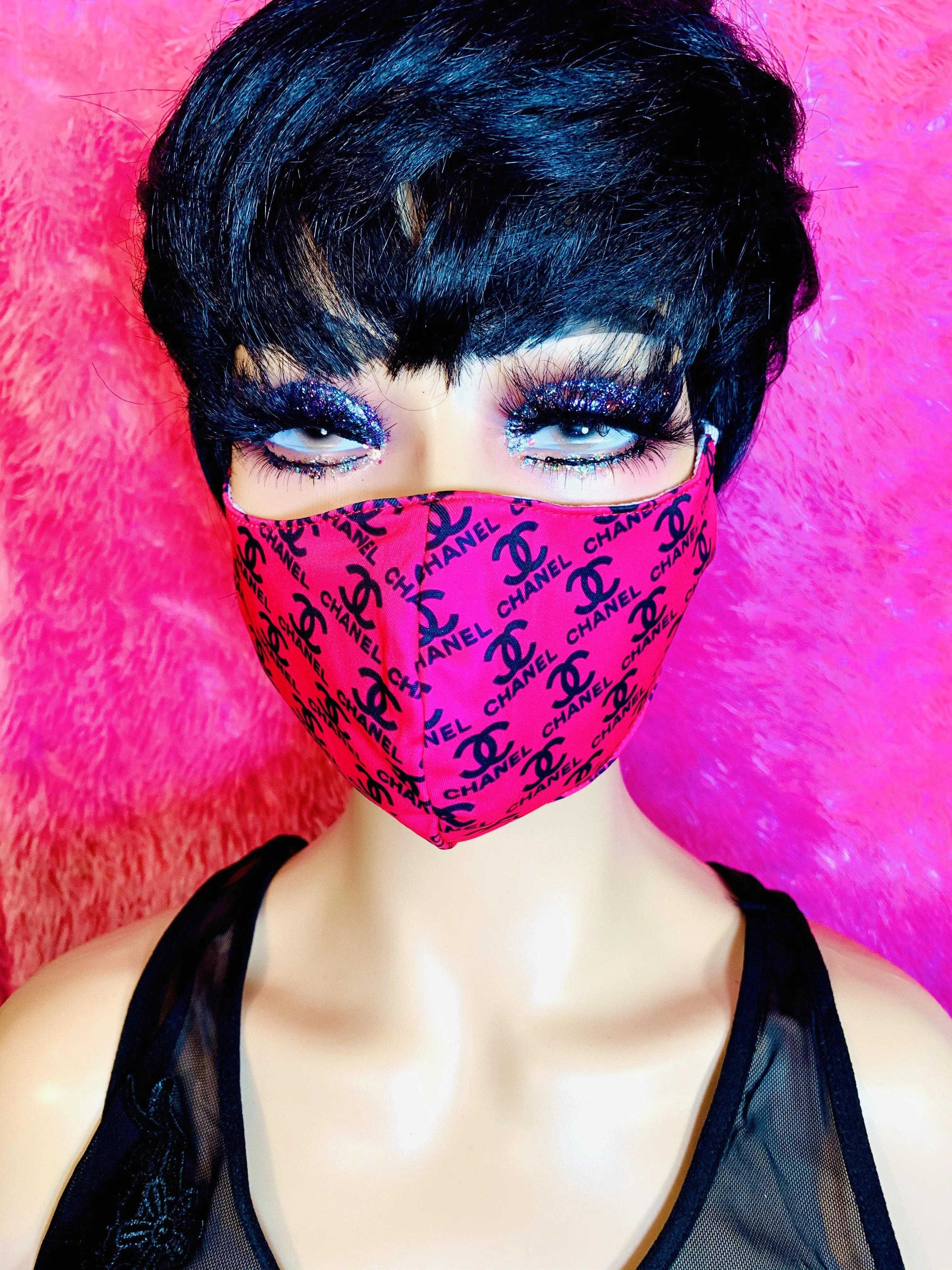 Pink Black Cc Designer Inspired Face Mask