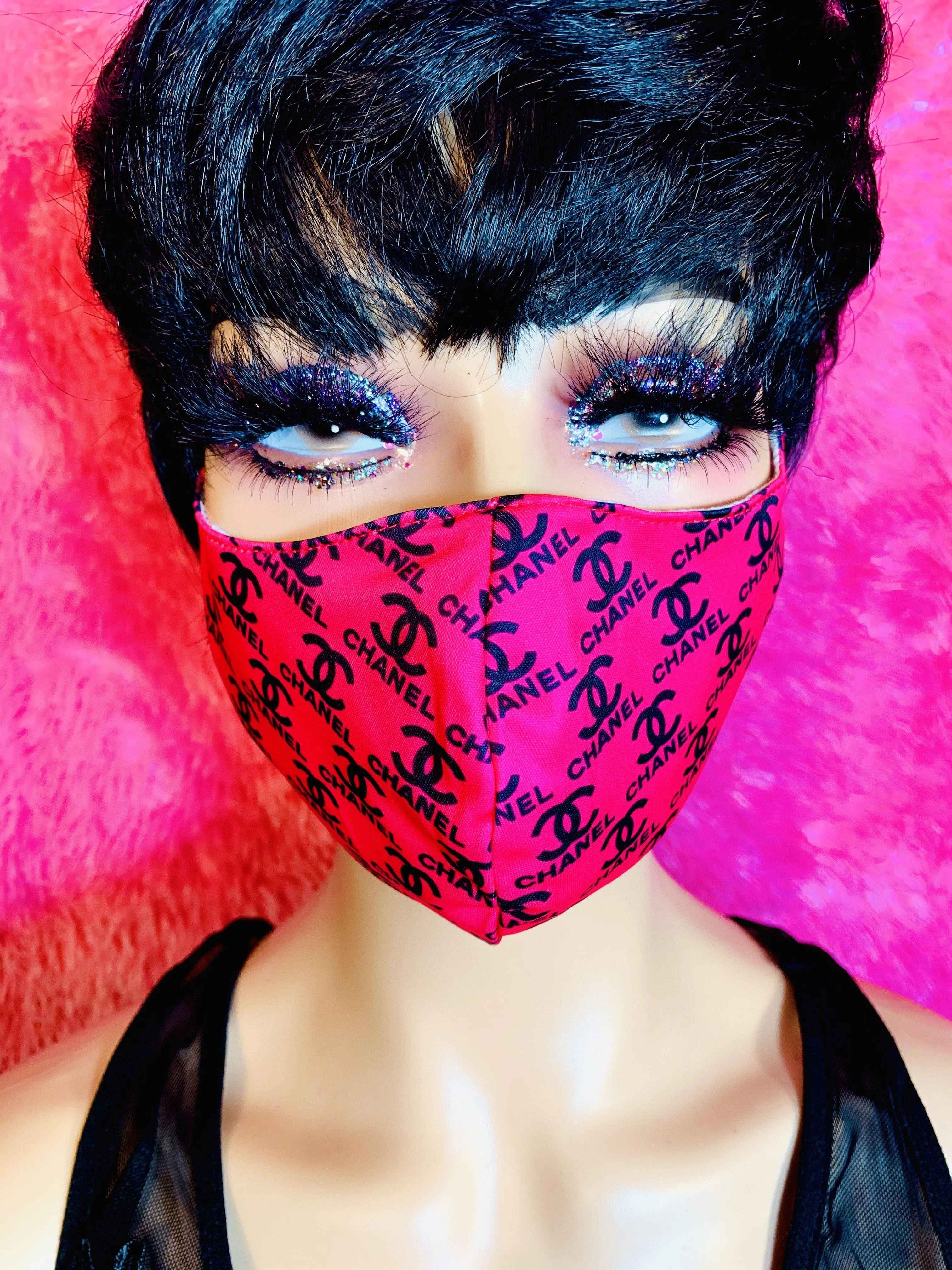 Pink Black Cc Designer Inspired Face Mask