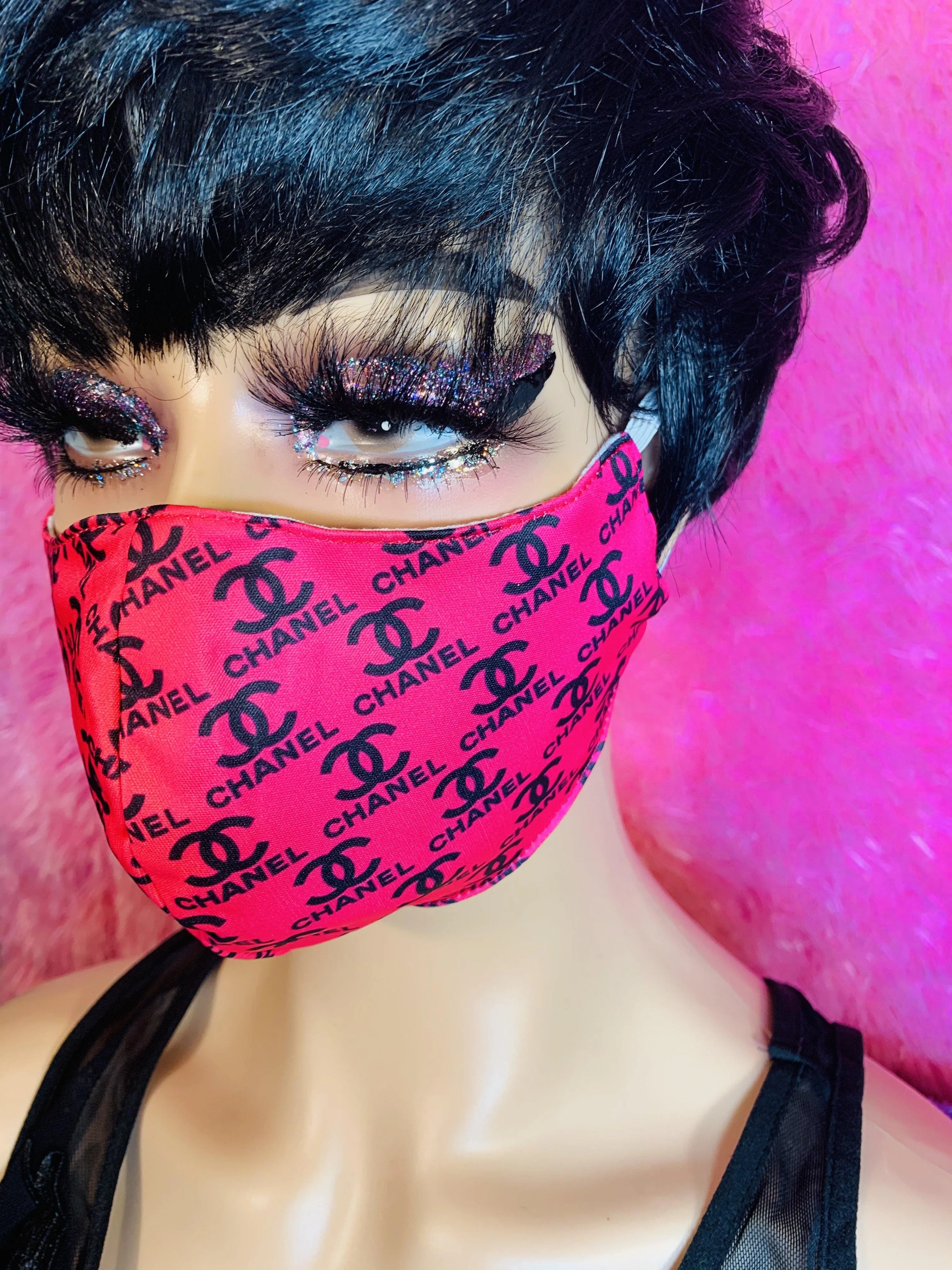 Pink Black Cc Designer Inspired Face Mask