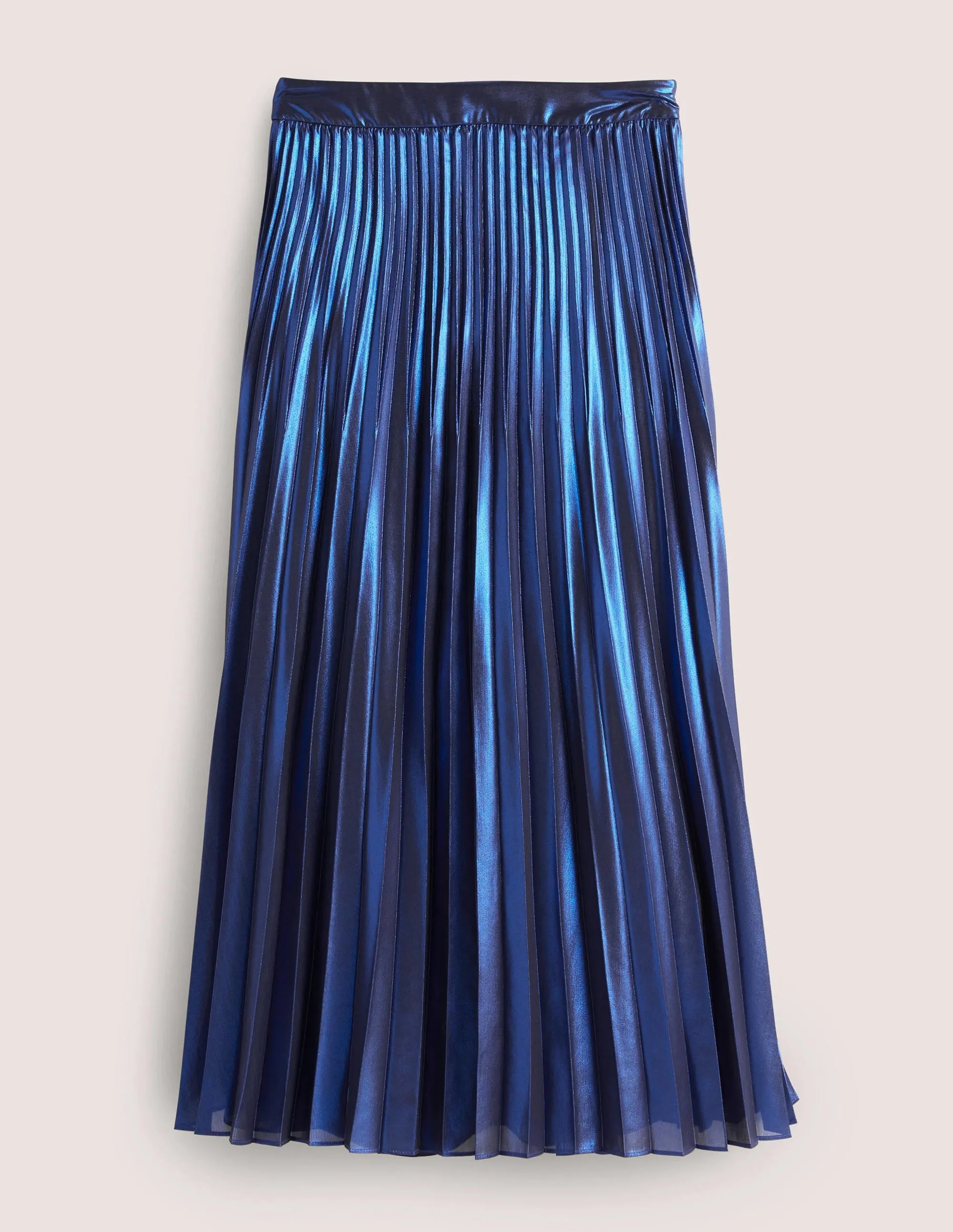 Pleated Crepe Midi Skirt-Metallic, Navy