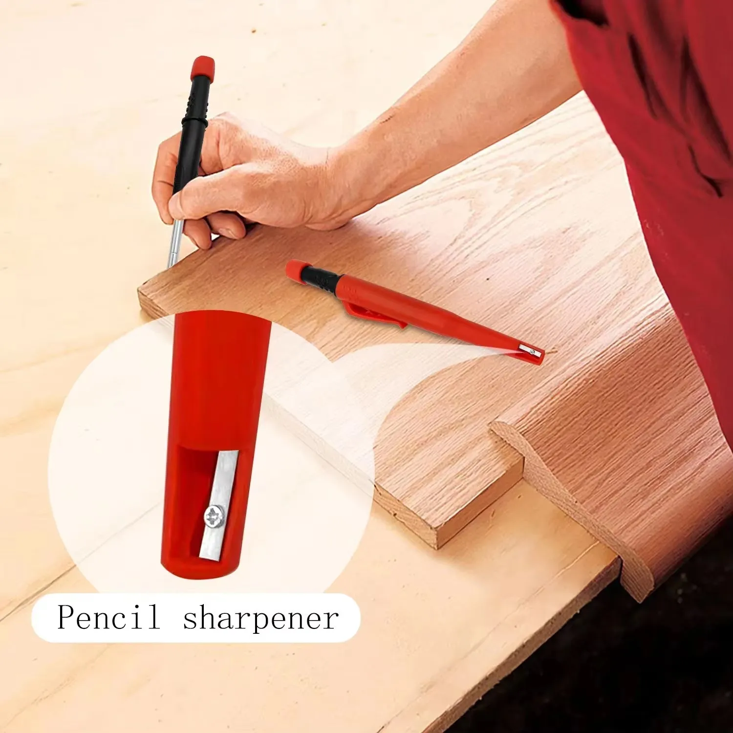 Solid Carpenter Mechanical Pencil for Woodworking Construction One-Piece Design Pen Cap with Sharpener Stationery Supplies